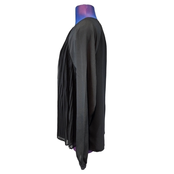 Calvin Klein Black Long Sleeve Pleated Chiffon Blouse Size Large Women's - Picture 3 of 10